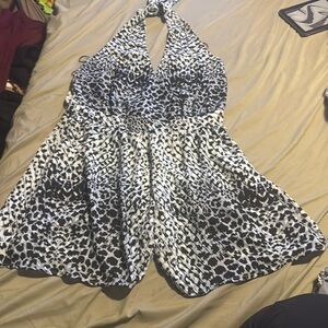 - Black and gray  cheetah romper size large